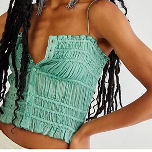 Free People Meridian Corset Top Fp One Green Buttondwon Smocked Cropped